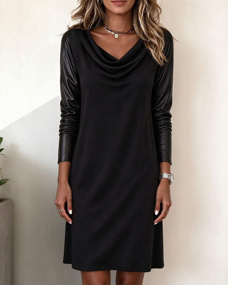 Robe Droite Swing Col Matériau Patchwork