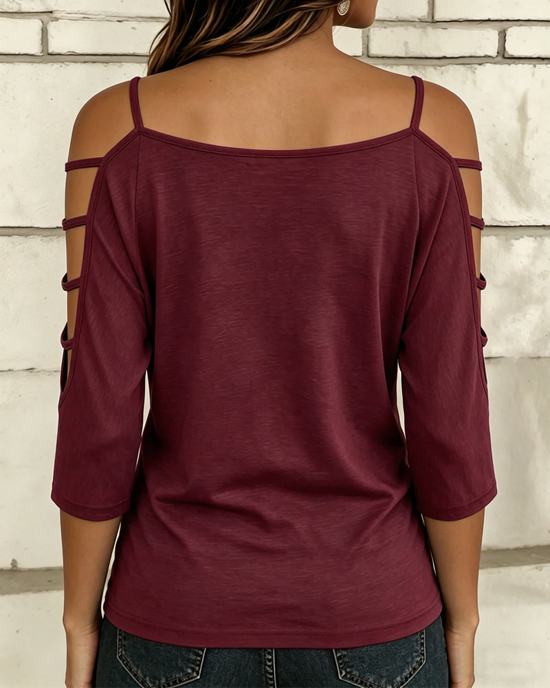 T-Shirt Unie Manche Coude Hors Épaule