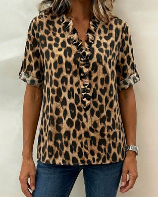 Blouse Classique Imprimé Léopard Volantée