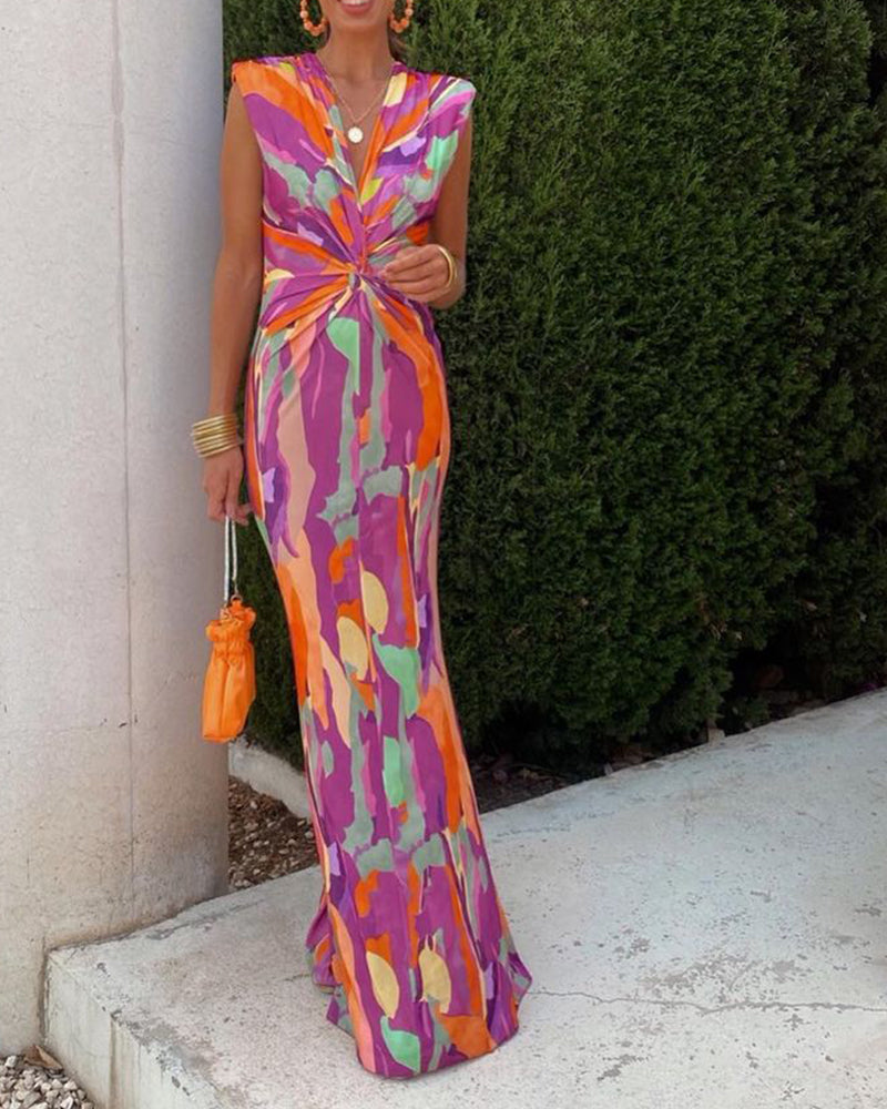 Robe sexy sans manches à imprimé nœud