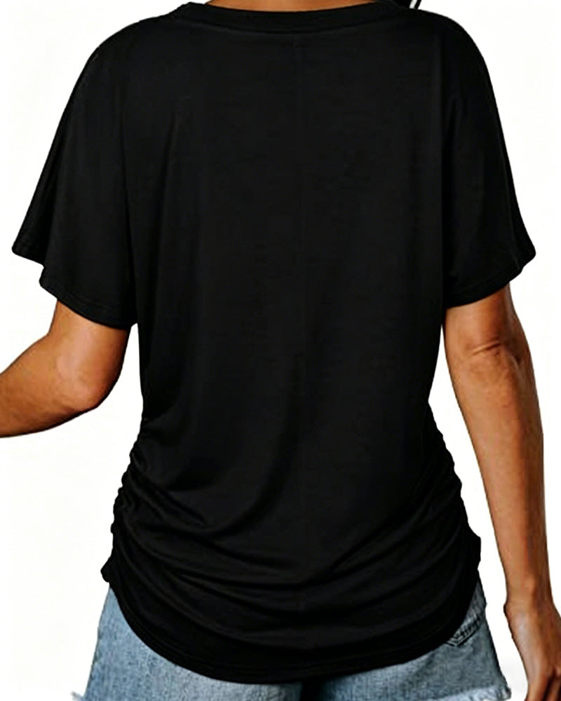T-Shirt Plissé Uni Col En V