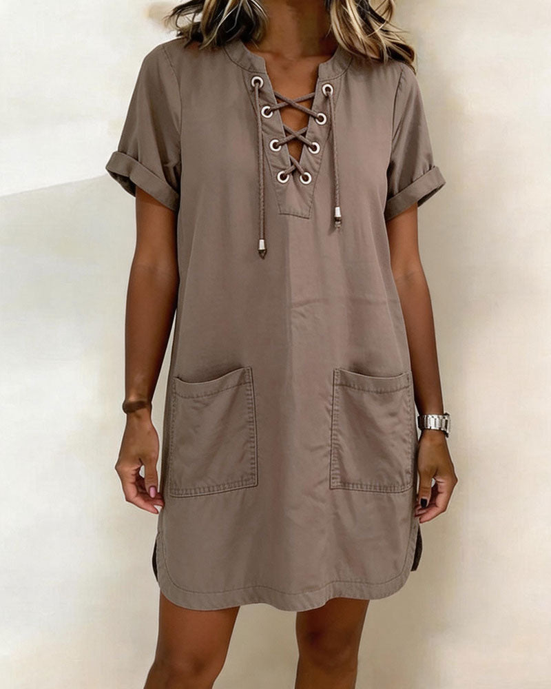 Robe Attacher Col En V Poche Fourreau