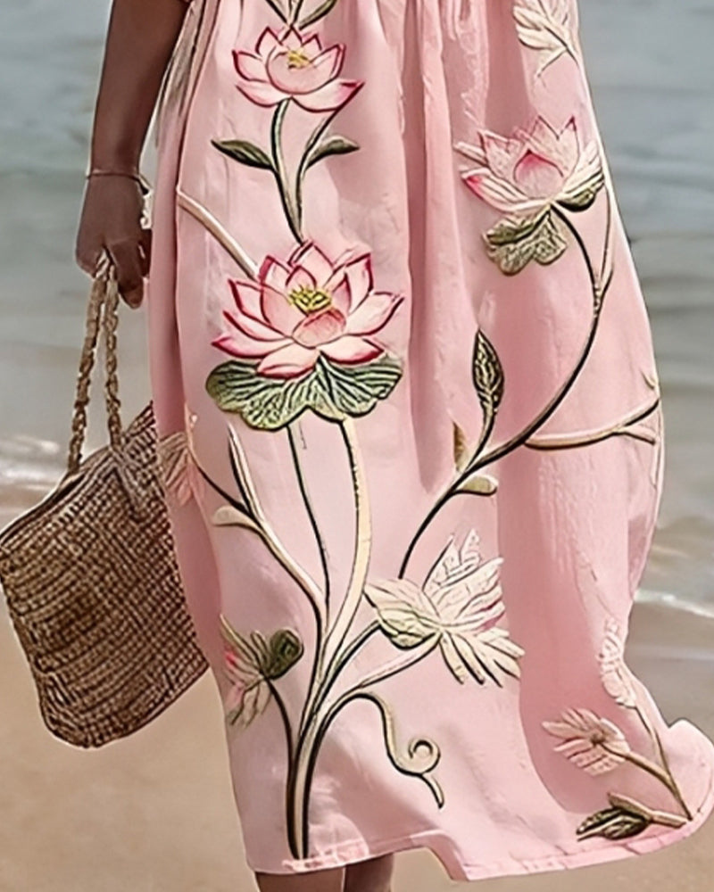 Robe Florale Col Rond