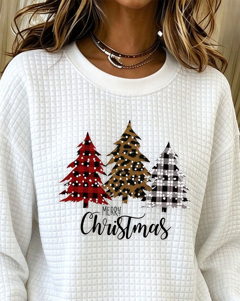 Sweatshirt Col Rond À Carreaux Pullover Arbre De Noël