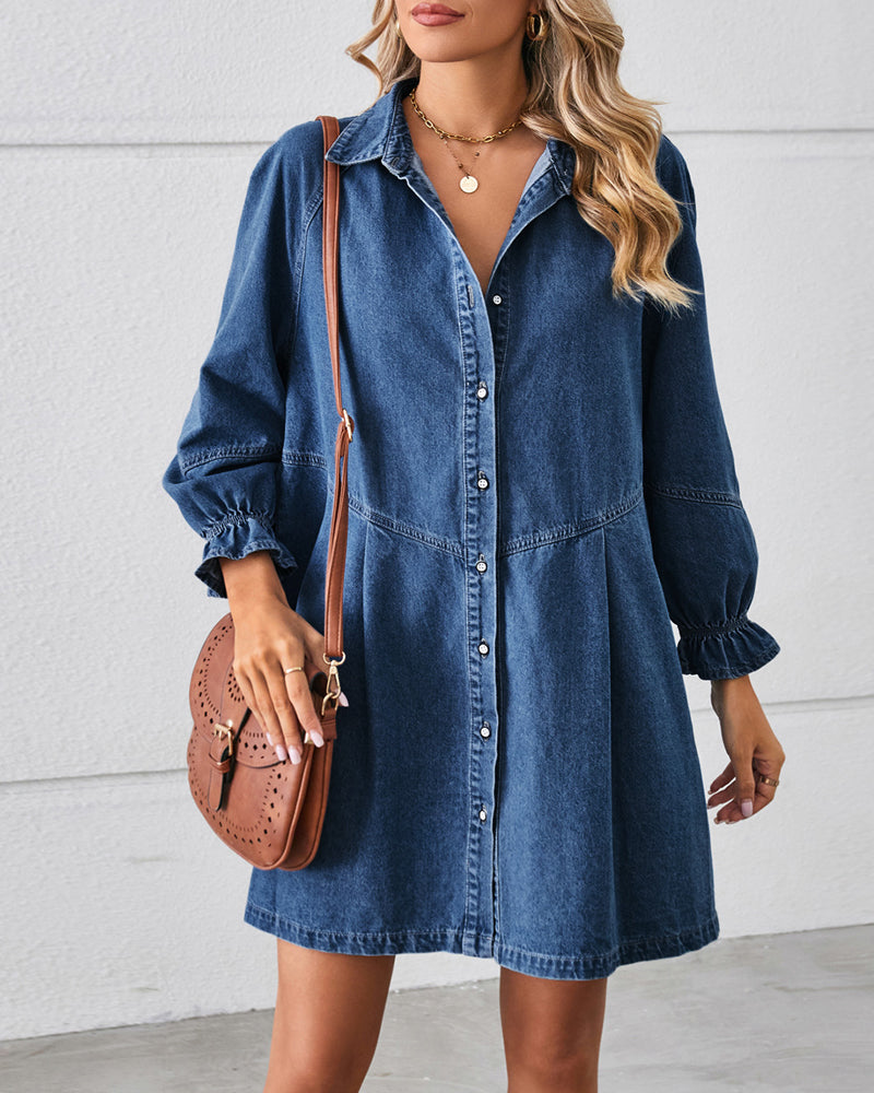Robe Jean Patchwork Manches Longues