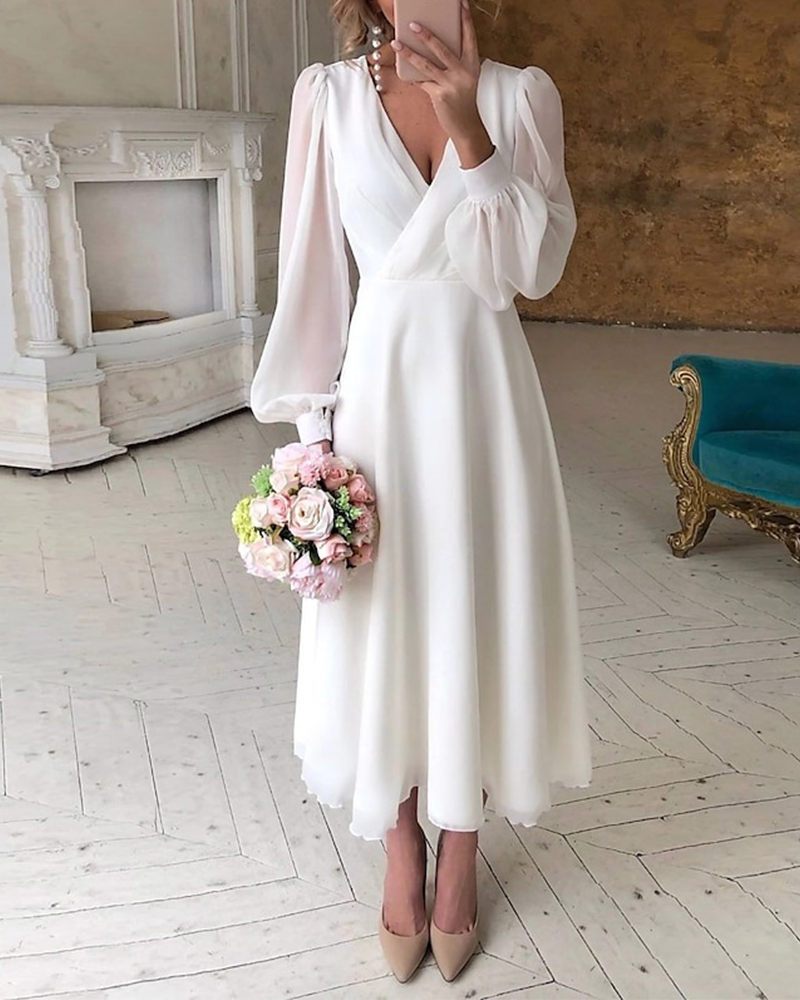 Robe Élégante Manche Bouffante Col V