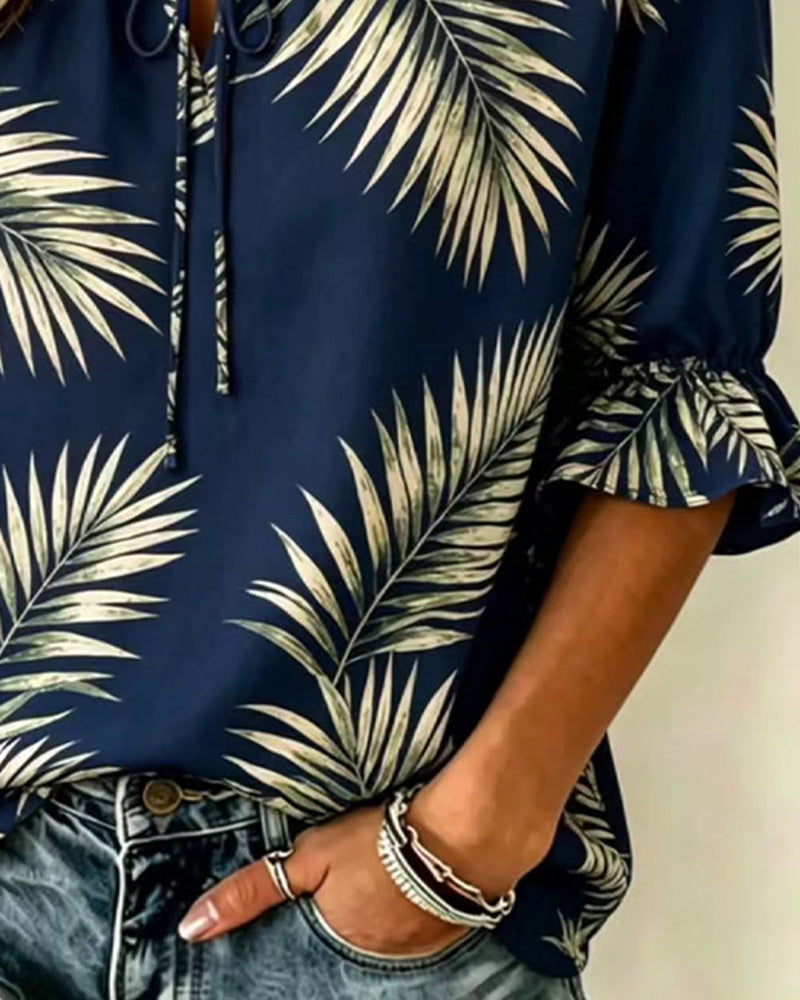 Blouse Feuille Imprimé Cravate