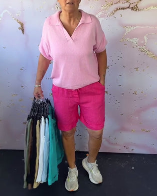 Short Uni Coton Et Lin Décontracté