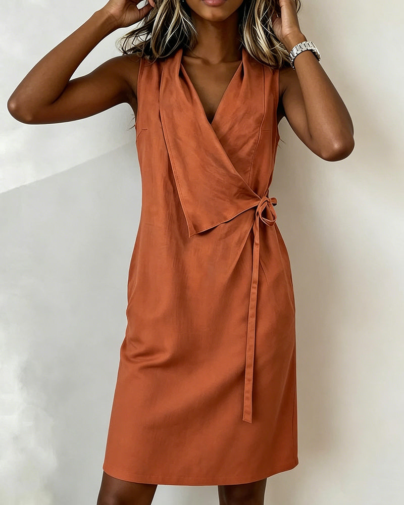 Robe Unie Sans Manches Portefeuille