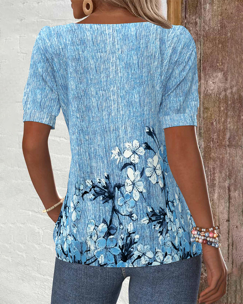 Blouse Col Oblique Imprimée Boutonnée