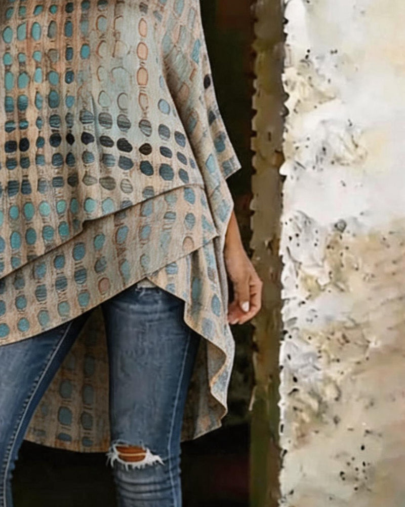 Blouse Imprimé Pois Une Épaule Irrégulière