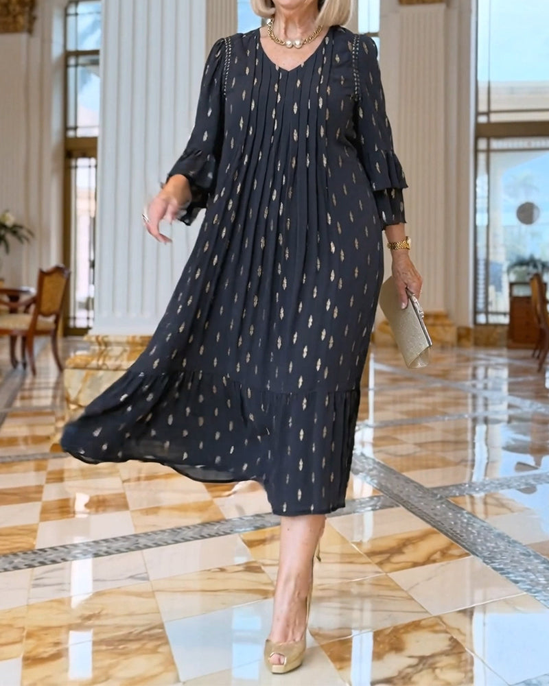 Robe Manche Lanterne Col En V Imprimé