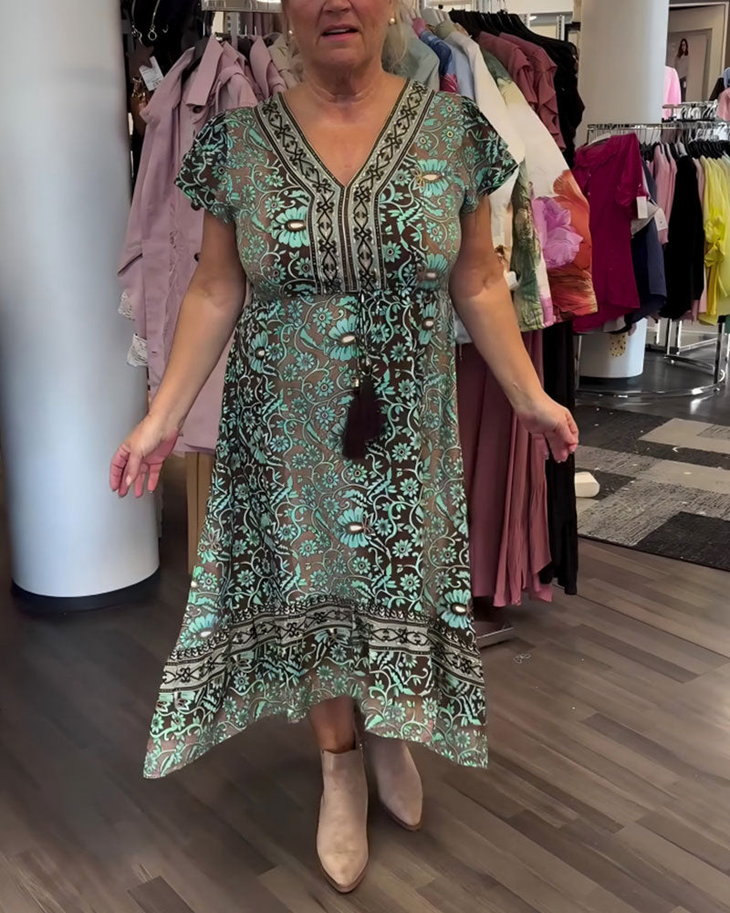 Robe Vintage Imprimé Floral Manches Mi-Longues