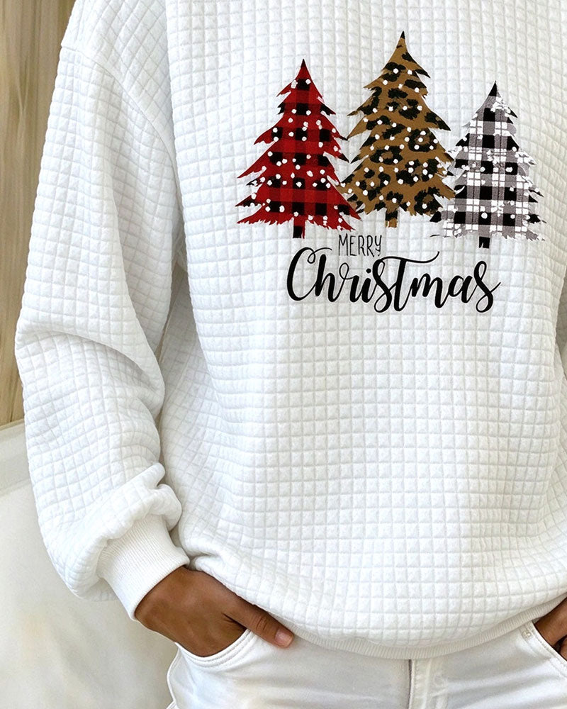 Sweatshirt Col Rond À Carreaux Pullover Arbre De Noël