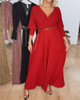 Robe Élégante Unie À Col En V