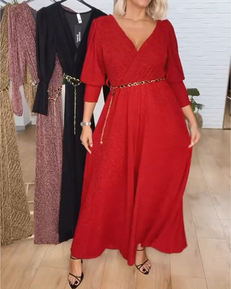 Robe Élégante Unie À Col En V