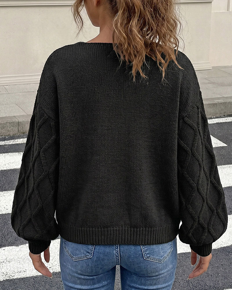 Pullover Manche Lanterne Argyle Mode Tricoté