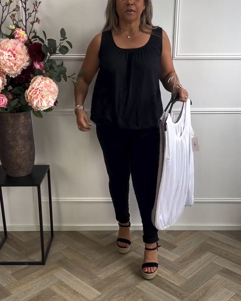 Débardeur Sans Manches Uni Plissé