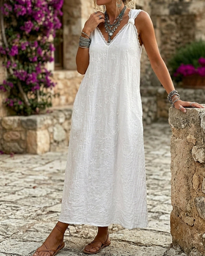 Robe Sans Manches Dentelle Nouée