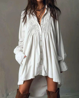 Robe À Panneaux En Dentelle Et Manches Ballon