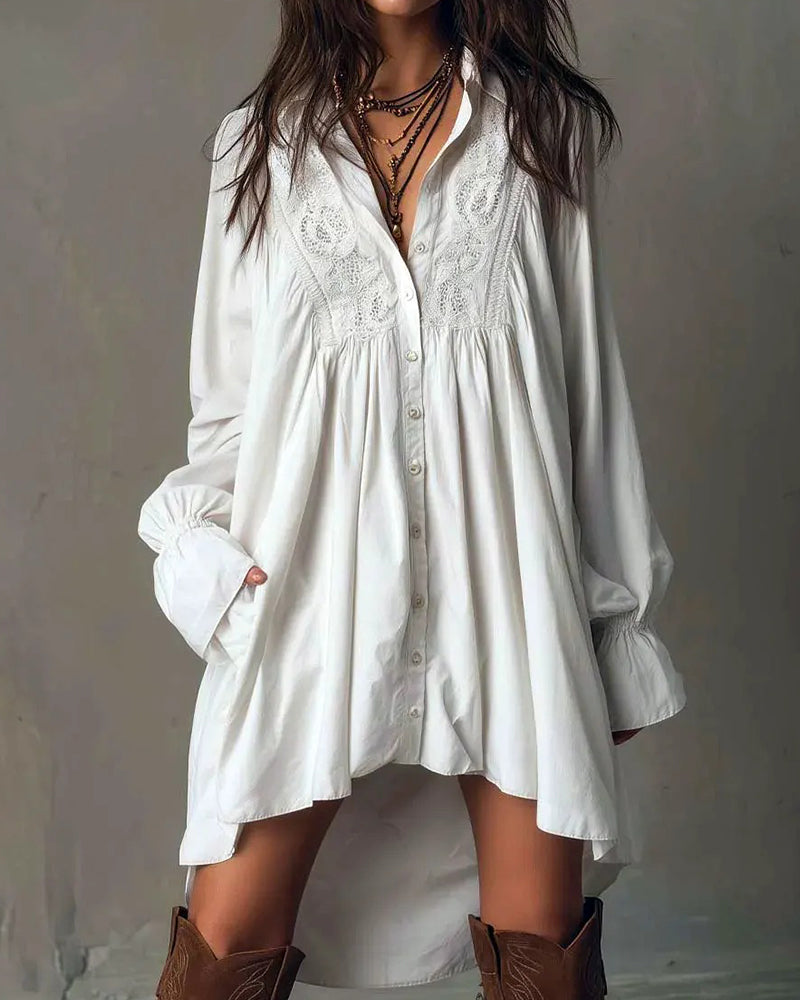 Robe À Panneaux En Dentelle Et Manches Ballon