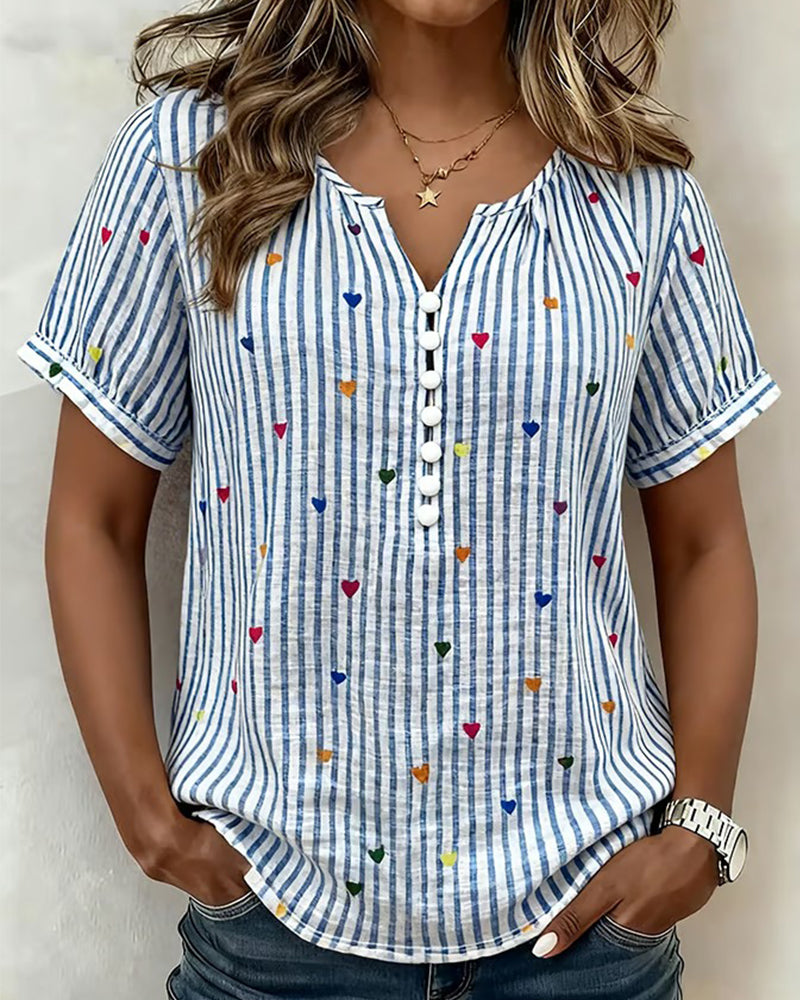Blouse Manches Bouffantes Rayure Cœur