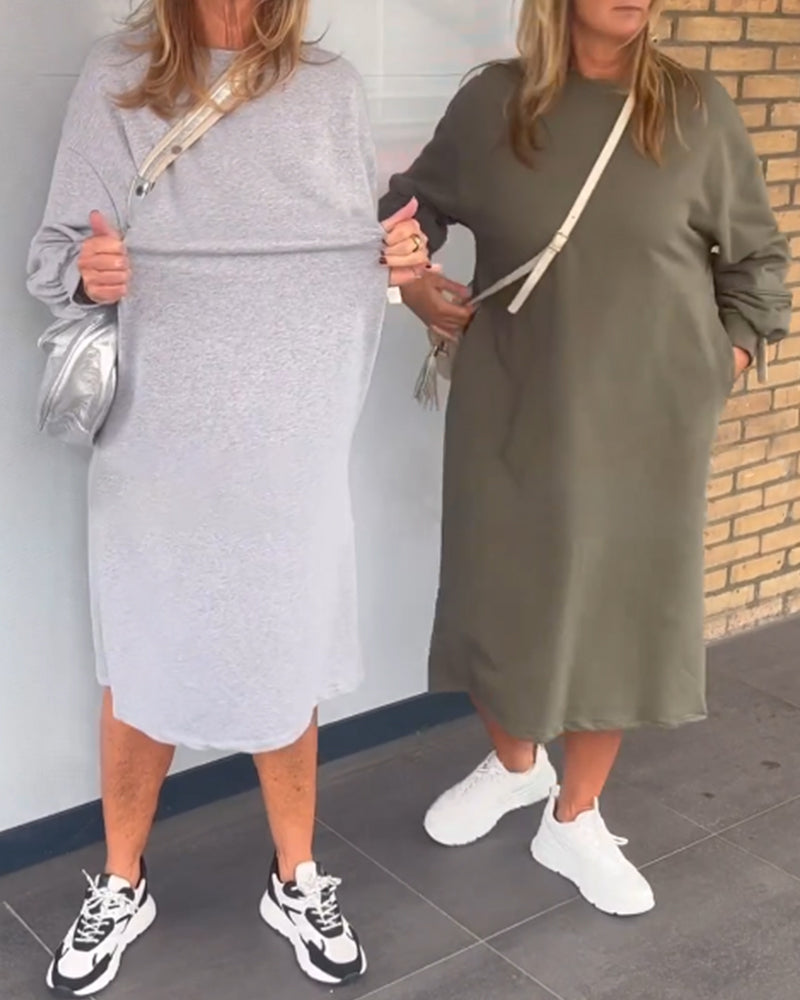 Robe unie col rond avec poches