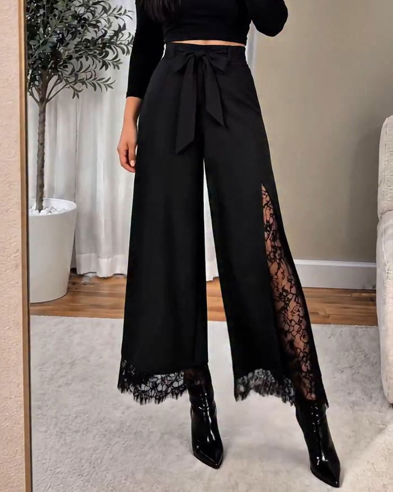 Pantalon Taille Haute Dentelle Patchwork