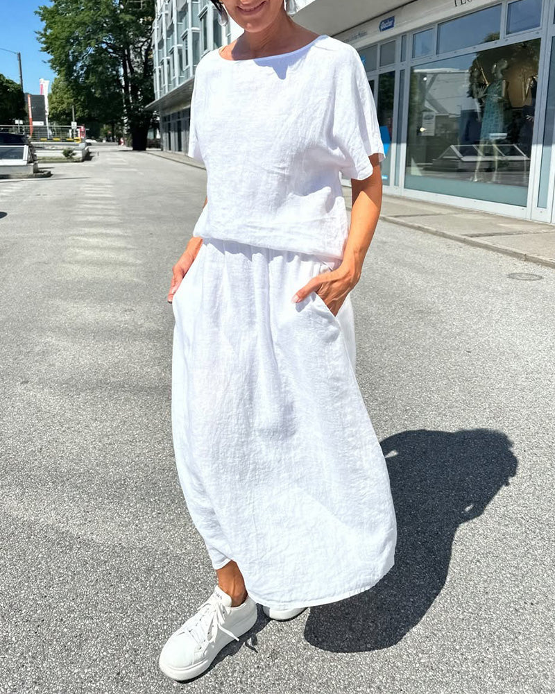 Ensemble Unicolore Coton Et Lin Décontracté