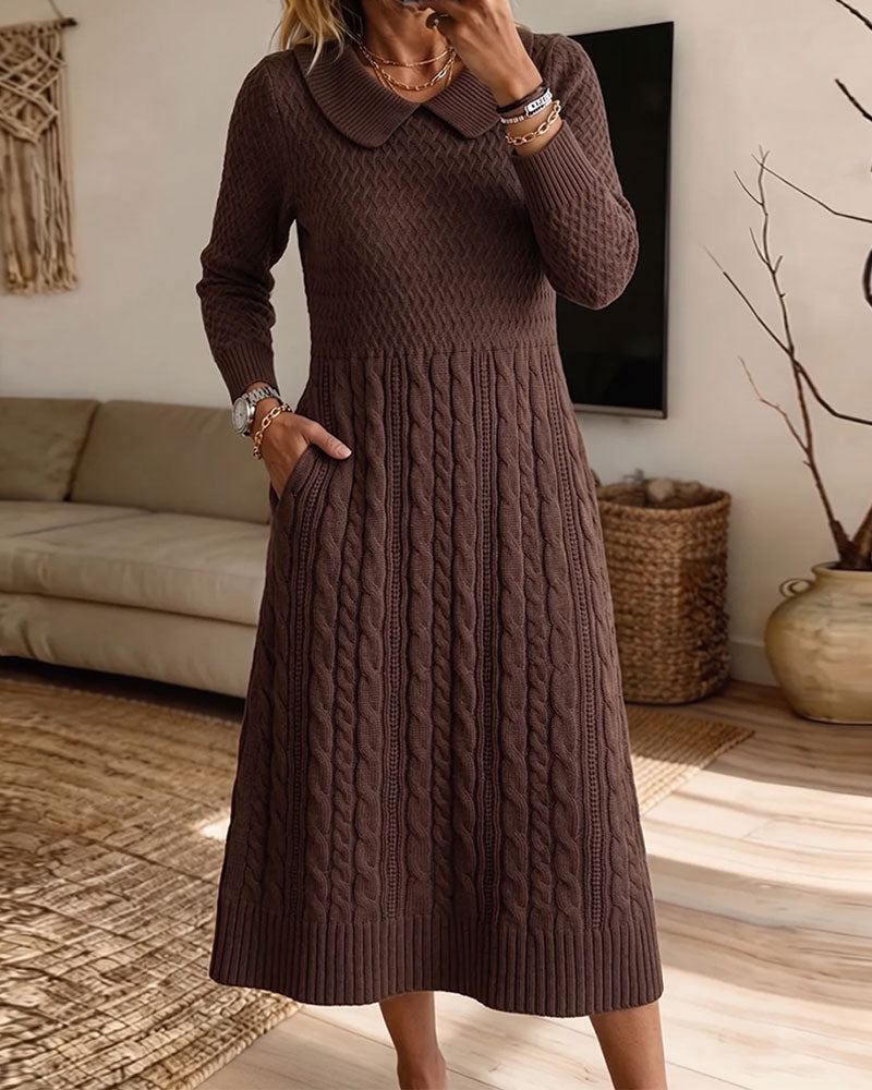 Robe Pull Col Peter Pan Tricot Torsadé