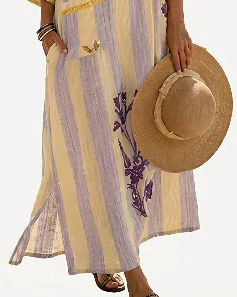 Robe Col V Rayure Fente