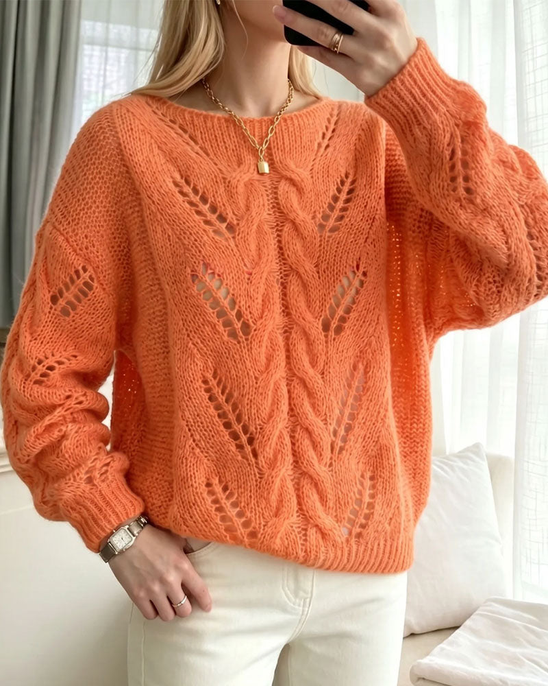 Pullover Col Rond Épaule Tombante Découpe Unie Tricoté