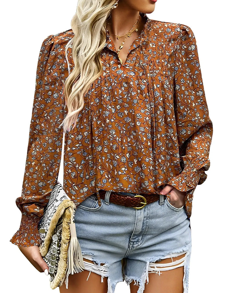 Blouse Manches Ballon Fleuries Manches Longues