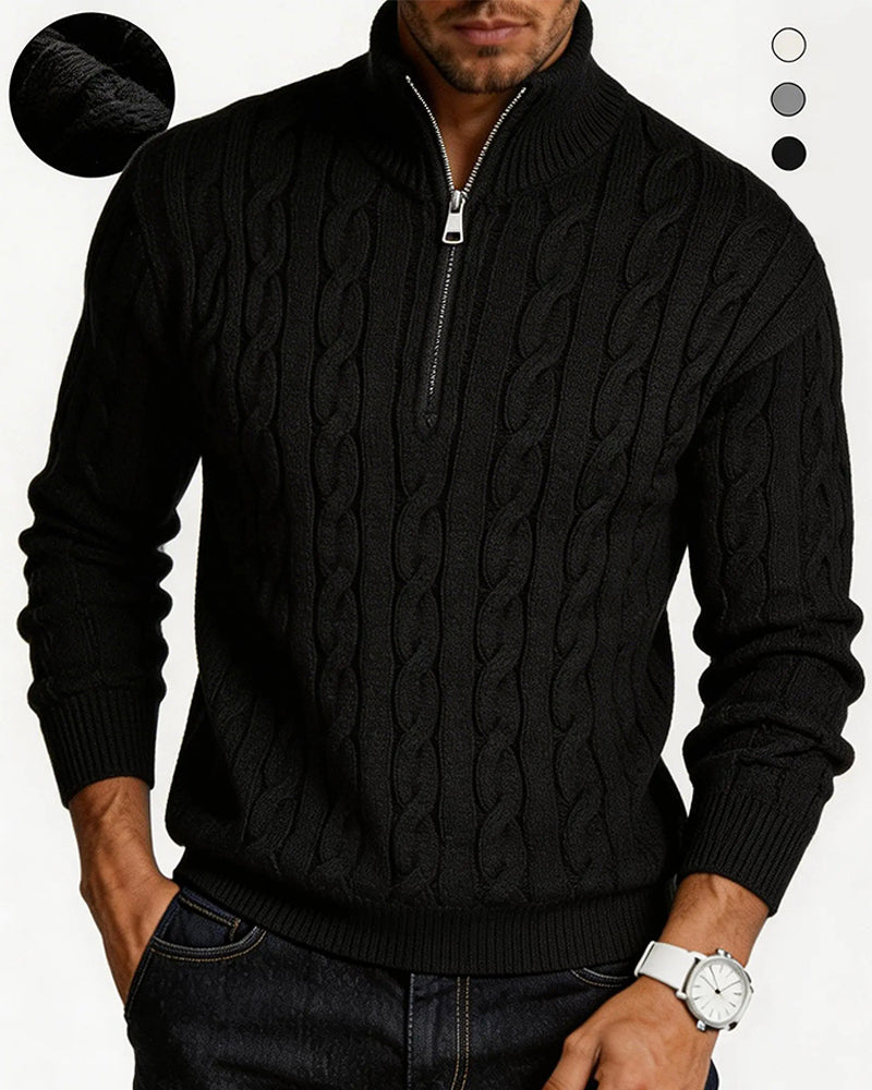 Pull Homme Unie Tressé Fermeture Éclair