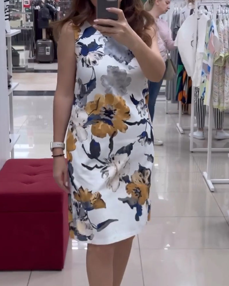 Robe élégante sans manches à imprimé floral