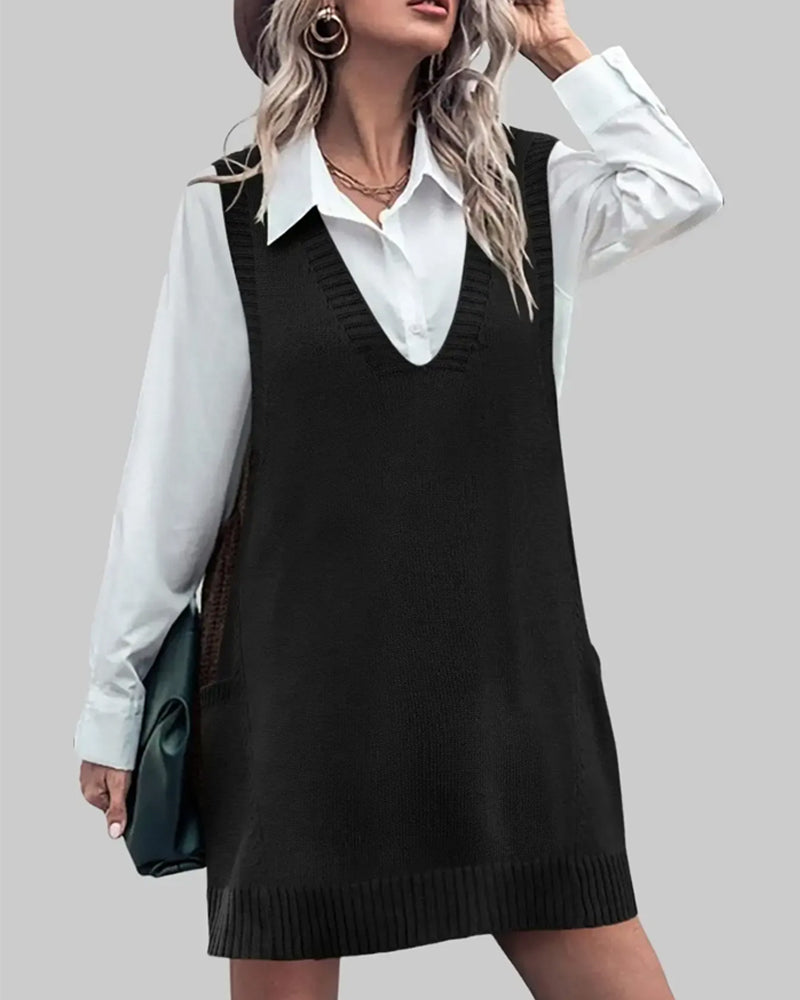 Robe Col En V Sans Manches Pullover Sweat
