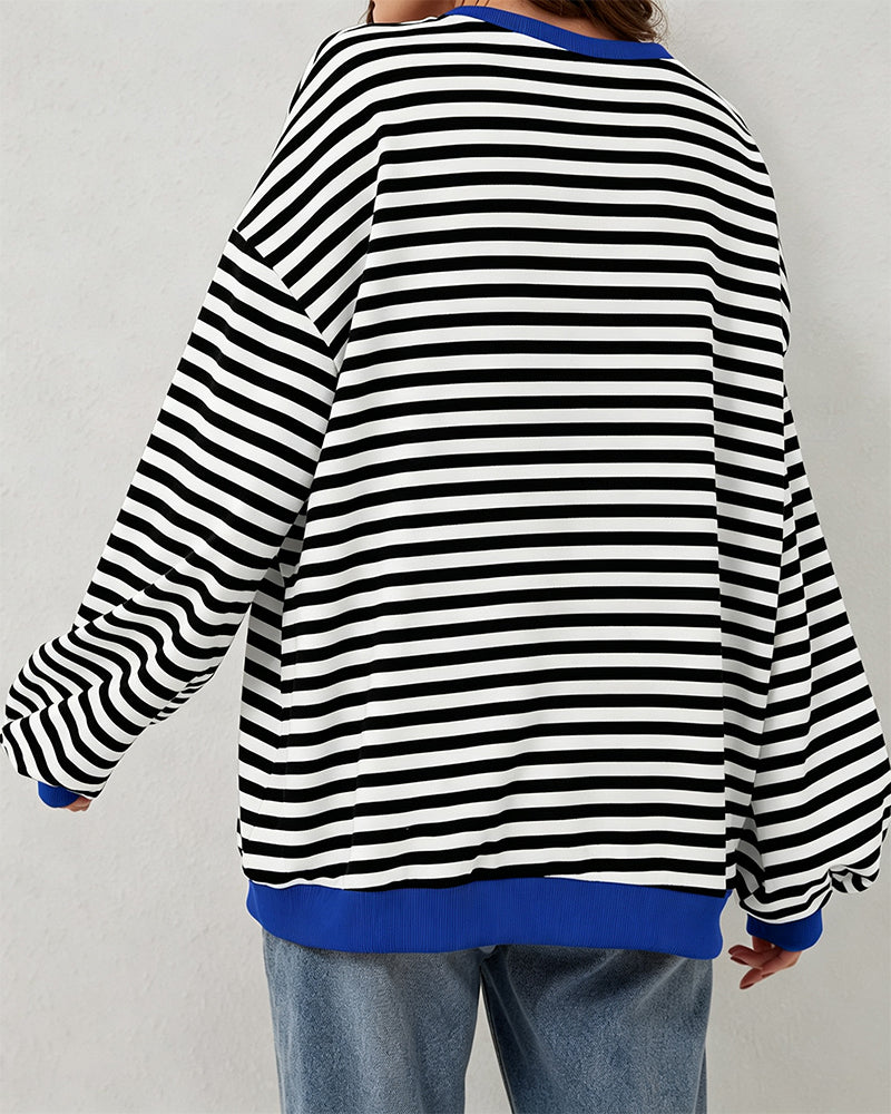 T-Shirt Rayé Col Rond Bloc De Couleur