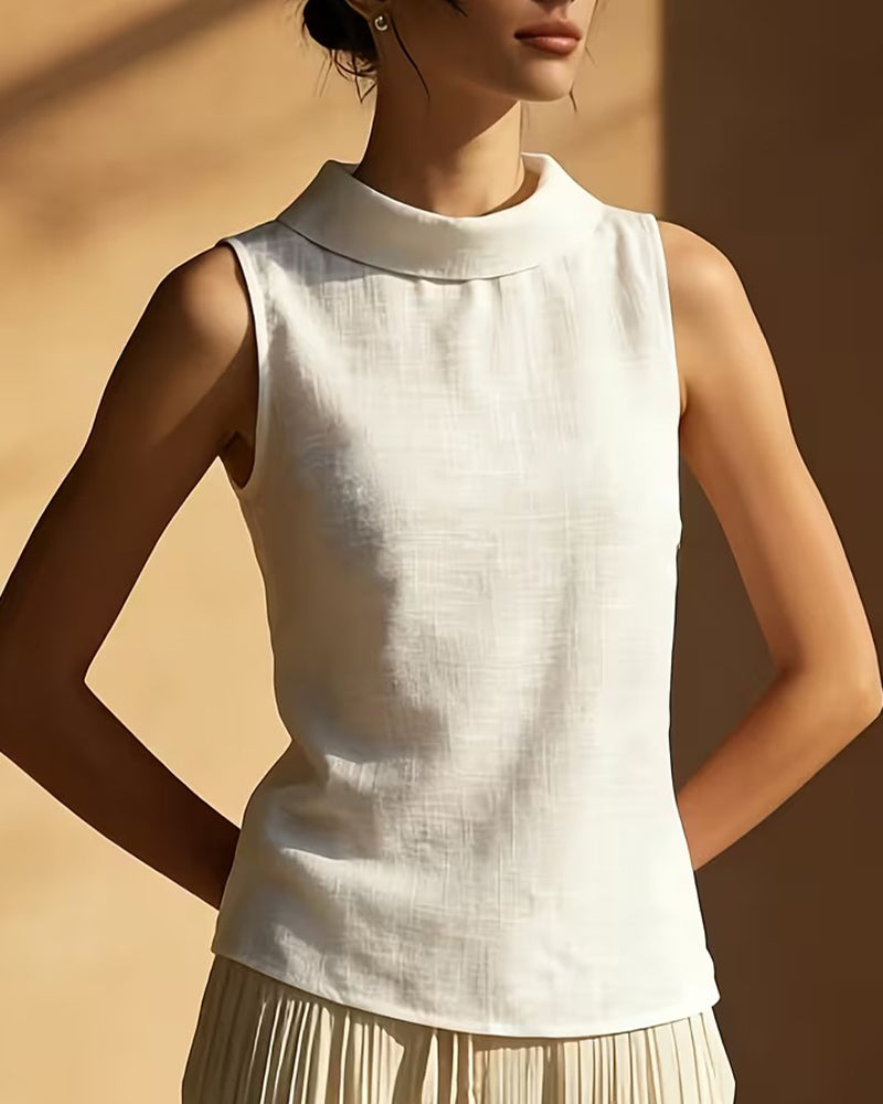Blouse À Col Sans Manches Unie