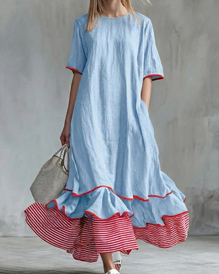 Robe Bloc Couleur Rayon Volanté Maxi