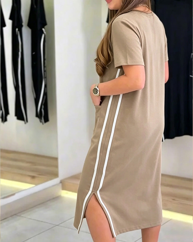 Robe Côté Rayure Blanche Poche Droite