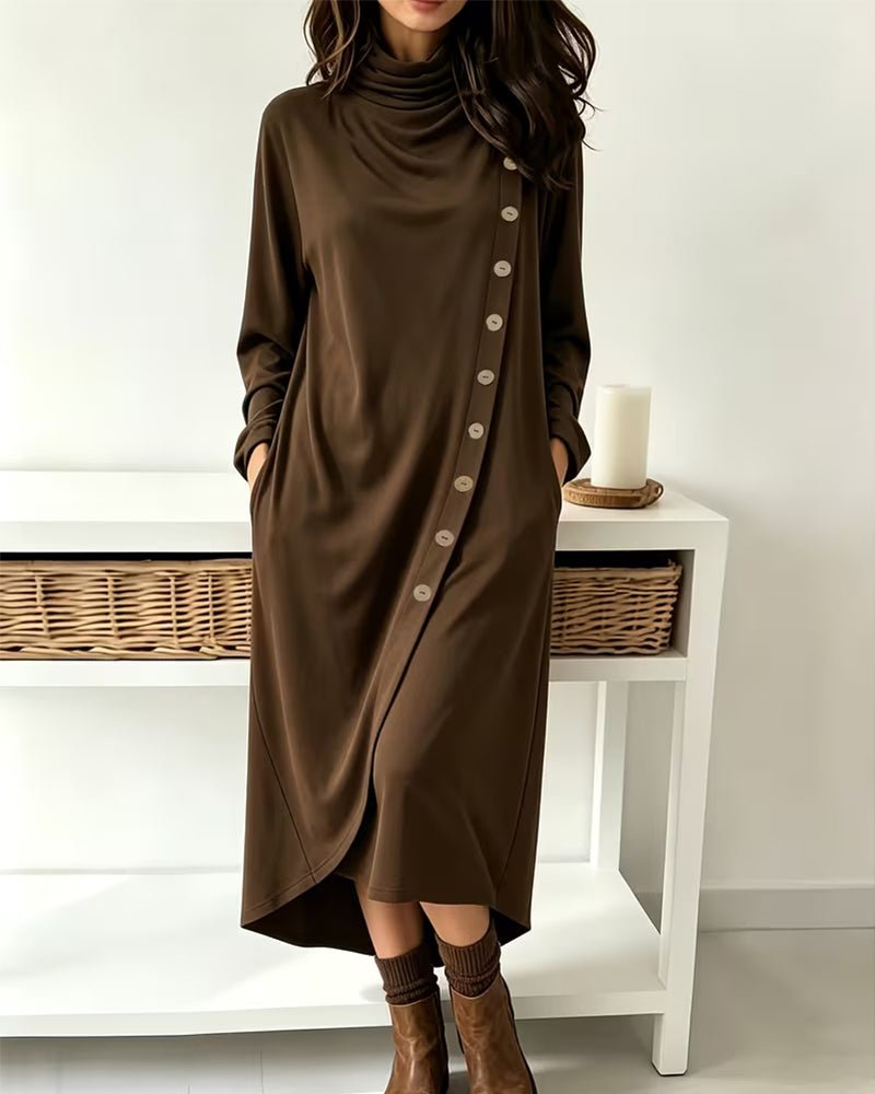 Robe Cowl Encolure Bouton Croisement Irrégulier