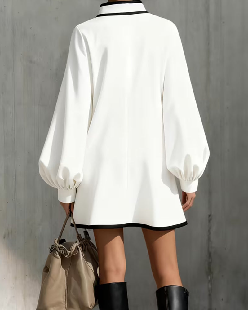 Robe Col Monté Manche Lanterne Courte