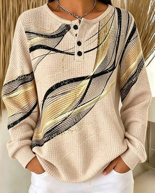 Sweatshirt Col-Rond Boutonné Rayé
