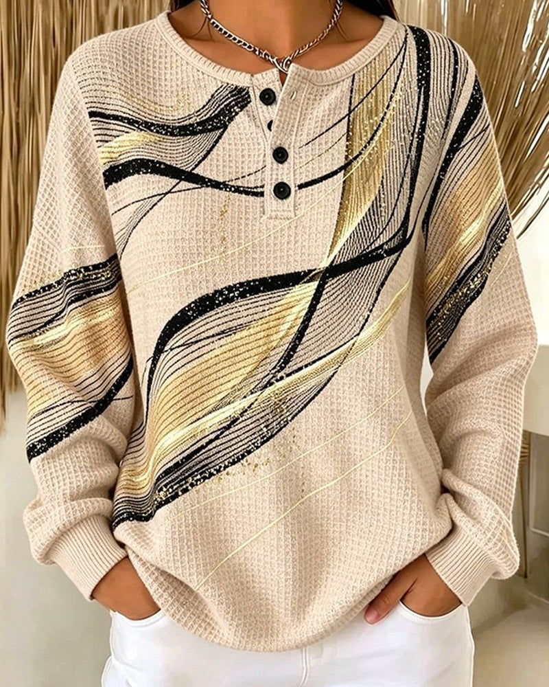 Sweatshirt Col-Rond Boutonné Rayé
