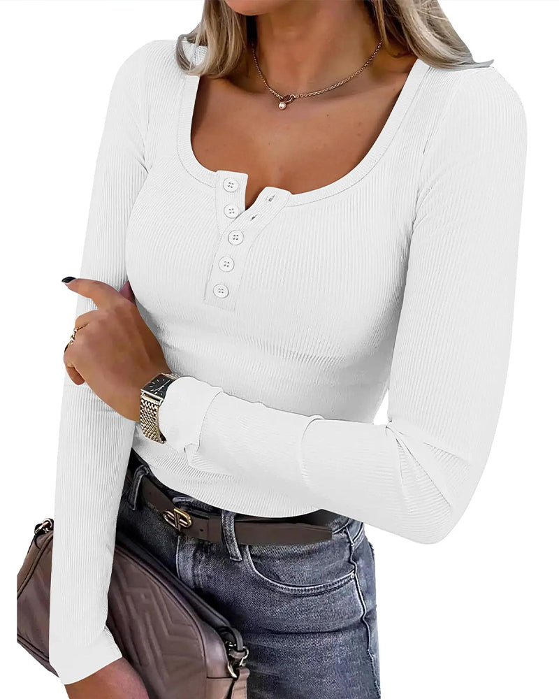 Blouse Décontractée Bouton Manches Longues