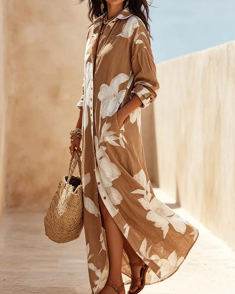 Robe Florale Col Chemise Maxi