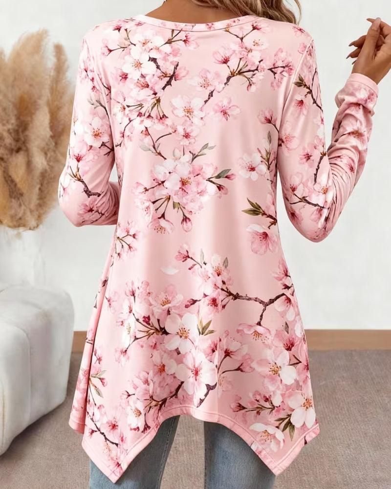 Blouse Col Rond Florale Manche Longue