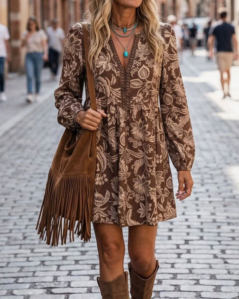 Robe Ourlet A Col V Fleurie