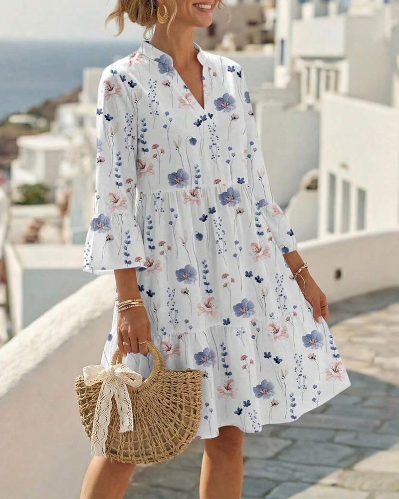 Robe Col V Imprimé Floral Midi