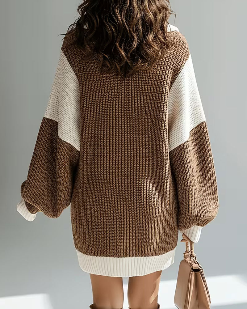 Robe Pull Revers Fermeture Éclair Contraste